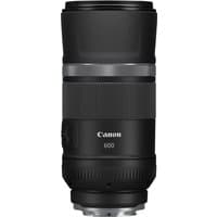Black Canon RF 600mm F11 IS STM telephoto lens with textured grip and silver accent ring.
