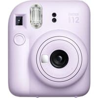 Purple Fujifilm Instax Mini 12 camera with rounded edges, lens in center, flash above lens, and viewfinder on top left.