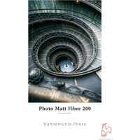 Hahnemühle Photo Matt Fibre 200 A4 paper, white, spiral staircase image on cover, rooster logo at bottom right.