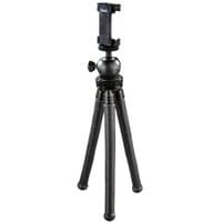 Black Hama FlexPro tripod with flexible legs, smartphone/action camera mount, and adjustable ball head.