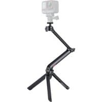Black Insta360 Multi Mount with adjustable arms and tripod base, holding a camera.