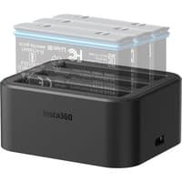 Black Insta360 X3 Fast Charge Hub with dual battery slots and USB-C port.