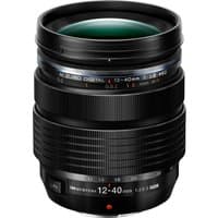 Black Olympus M.Zuiko 12‑40mm F2.8 PRO II lens with textured zoom ring and clear focal length markings.