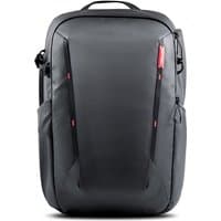 Grey PGYTECH OneMo Lite Backpack with sleek design, red zipper accents, and multiple compartments.