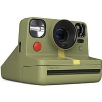 Forest green Polaroid Now + Gen 2 instant camera with dual lens, flash, and red shutter button.