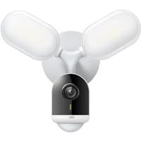 White TP-Link Smart Floodlight Camera with dual LED panels and central black camera unit.