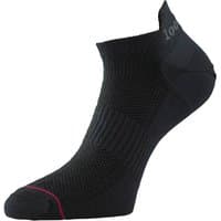 Black 1000 Mile Ladies Trainer Liner sock with red toe stripe and textured knit pattern.