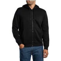 Black Bradley Zip Hoodie by jack & jones, featuring a front zipper, drawstring hood, and ribbed cuffs.