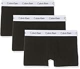 Calvin Klein black low rise trunks, 3 pack, with white waistband and logo, size S.