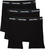 Black Calvin Klein men's stretch boxer briefs, pack of three, with logo waistband, size L.