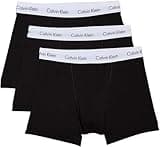 Black Calvin Klein men's trunks, 3 pack, medium size, with white waistband and logo.