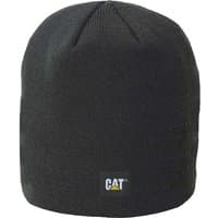 Black knit cap with Caterpillar logo patch on the front.