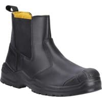 Black Caterpillar Striver XL S7 Dealer Boot with slip-on design, reinforced toe, and yellow inner lining.