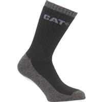Black Caterpillar Thermo Socks with gray heel and toe, ribbed cuff, and "CAT" logo on the side.
