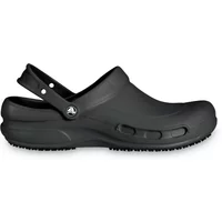 Black Clog Crocs Bistro with slip-resistant sole and adjustable heel strap.