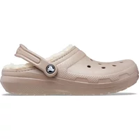 Beige Crocs Classic Lined Clog with plush interior, adjustable heel strap, and ventilation holes.
