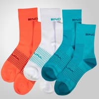 Endura COOLMAX® Stripe Socks Triple Pack in Pacific Blue, featuring orange, white, and blue pairs with stripe details.