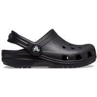 Black Crocs toddler clog with heel strap, ventilation holes, and textured sole, size Infant 6.