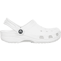 White Crocs Unisex Classic Clog with perforated upper, adjustable heel strap, and textured sole.