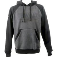 Gray and black Dewalt hooded sweatshirt with front pocket and drawstrings, featuring Dewalt logo on the chest.