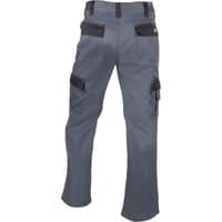 Grey Dickies trousers, size 34, with black pockets and belt loops, durable fabric, relaxed fit.