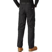 Black Dickies Everyday Trousers, size 38, with multiple pockets and straight leg design, worn with brown boots.