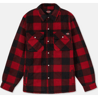 Red and black plaid Dickies Portland shirt with button-up front and dual chest pockets, size medium.