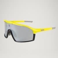 Bright yellow Dorado Glasses II by Endura with sleek black accents and reflective lenses.