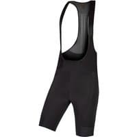 Black Endura FS260 bib shorts with shoulder straps, sleek design, and padded seat for cycling comfort.