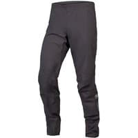 Black Endura GV500 waterproof cycling trousers with reinforced knees and adjustable ankle cuffs.