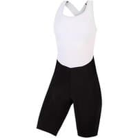 Black and white Endura Pro SL women's cycling bib shorts with a sleeveless design and crossed back straps.