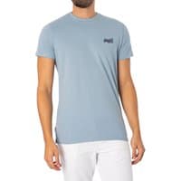 Light blue Superdry Essential Logo EMB T-Shirt with short sleeves and small embroidered logo on chest.