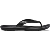Black Crocs Crocband flip-flops with textured footbed and wide strap, featuring a sleek, minimalist design.