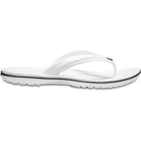 White Crocs crocband™ flip-flops with a black stripe on the sole and textured footbed.