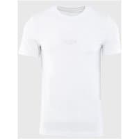 White Guess T-shirt with subtle front logo, short sleeves, and crew neckline, size L.