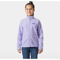 Purple Helly Hansen Junior fleece jacket with front zipper and high collar, worn by a child.