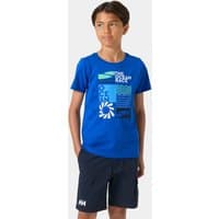 Blue Helly Hansen Junior’s Ocean Race T-shirt with graphic print, short sleeves, worn by a child.