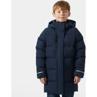Navy Helly Hansen Juniors’ Adore Puffy Parka with hood, quilted design, and front zipper, size 12.