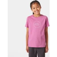 Pink Helly Hansen Juniors' Graphic T-shirt, size 14, with white circular logo on chest, short sleeves, crew neck.