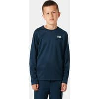 Navy Helly Hansen Juniors' Tech long sleeve crew with white logo on chest, designed for youth size 16.