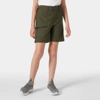Green Helly Hansen juniors' shorts with zip pocket, belt loops, and button closure.