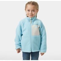 Blue Helly Hansen Kids' Champ Pile Jacket 2.0 with high collar, full zip, and contrasting white chest pocket.