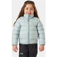 Green Helly Hansen Kids’ Dalen Reversible Jacket, puffy design, high collar, worn by a child, size 7.
