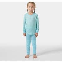 Kids' blue base layer set with long sleeves and pants, featuring a subtle graphic pattern and ribbed cuffs.