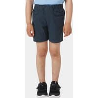 Navy blue kids' cargo shorts with elastic waistband and side pockets.