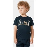 Navy Helly Hansen kids' T-shirt with bear and tree graphic, short sleeves, crew neck, size 6.