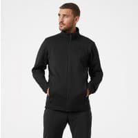Black Helly Hansen men's fleece jacket with high collar, full zip, and side pockets, size S.
