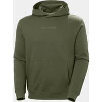 Green Helly Hansen men’s hoodie, size S, with front pocket, drawstring hood, and subtle logo on chest.