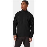 Black Helly Hansen men's midlayer with 1/2 zip, high collar, and subtle logo on chest, size M.