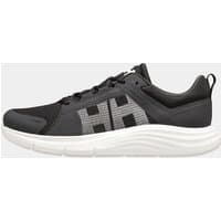Black Helly Hansen men’s marine shoes with mesh upper, white sole, and large HH logo on the side, size 8.5.